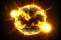 Solar flares. Sun with magnetic storms. Plasma flash on the surface of a our star. Generative AI Royalty Free Stock Photo