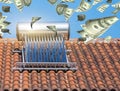Solar heater on the roof of a housedollars money falling on vaccum tube solar heater on the roof of a house energy