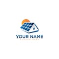 Solar home logo with abstract roof solar pannel