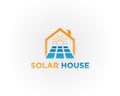 Solar home logo with abstract roof solar panel logo design.