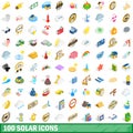 100 solar icons set, isometric 3d style Royalty Free Stock Photo