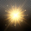 Solar illumination simulation of dawn, shining rays illuminated, translucent lens effect glow background. Easy to change the