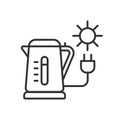 Solar Kettle icon in line design. Kettle, icon, water, heat, sun, energy, boil, hot, portable isolated on white