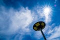solar light blue sky background with white clouds on a clear day, Solar cell lamp, and Alternative energy from the sun Royalty Free Stock Photo