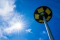 solar light blue sky background with white clouds on a clear day, Solar cell lamp, and Alternative energy from the sun Royalty Free Stock Photo