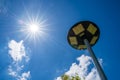 solar light blue sky background with white clouds on a clear day, Solar cell lamp, and Alternative energy from the sun Royalty Free Stock Photo