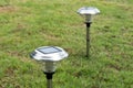 Solar Light in the grass. Clean energy is popular. For Earth, Superfund, background