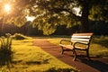 Solar lit serenity, two benches in the park enjoy sunlight