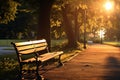 Solar lit serenity, two benches in the park enjoy sunlight