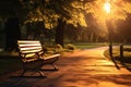 Solar lit serenity, two benches in the park enjoy sunlight