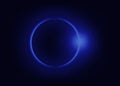 Solar and lunar eclipses in blue on black background. Planet silhouette, light, star, cosmos. Royalty Free Stock Photo