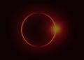 Solar and lunar eclipses in orange on black background. Planet silhouette, light, star, cosmos. Royalty Free Stock Photo