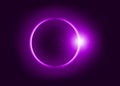 Solar and lunar eclipses in purple on black background. Planet silhouette, light, star, cosmos.