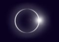 Solar and lunar eclipses in white on black background. Planet silhouette, light, star, cosmos. Royalty Free Stock Photo