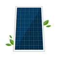 Solar panel and abstract green laves. Vector concept design of green alternative renewable energy source, electricity