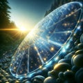 Solar panel in abstract space with sun flare, 3d illustration, generative ai Royalty Free Stock Photo
