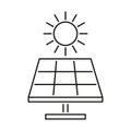 Solar panel, accumulate sun energy, line icon. Alternative electric generation from sunlight. Vector outline