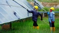 Solar panel, alternative electricity source - concept of sustainable resources, This`s the sun tracking systems, Cleaning will Royalty Free Stock Photo