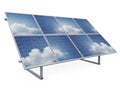 A solar panel array with blue skies and fluffy clouds reflected in the panels. isolated on white background Royalty Free Stock Photo