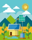A solar panel array powering an advanced water pumping system supporting a communitys sustainable agriculture practices