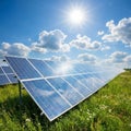 Solar Panel Array in Sunny Field Royalty Free Stock Photo
