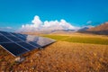 Solar panel on the background of mountains. sustainable development of new energy in agriculture Royalty Free Stock Photo