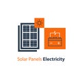 Solar panel and battery, source of energy, flat design illustration