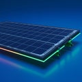 A solar panel with blue photovoltaic cells arranged in a grid pattern on a metallic fram Royalty Free Stock Photo