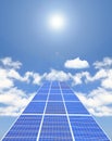 Solar Panel with blue sky ,white cloud and sun Royalty Free Stock Photo