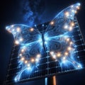 Solar panel with a butterfly in the form of a hologram., generative ai