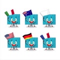 Solar panel cartoon character bring the flags of various countries