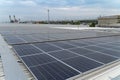 Solar panel close up on roof of the factory. Royalty Free Stock Photo