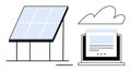Solar Panel and Cloud-Connected Laptop Illustrating Sustainable Energy and Digital Integration Royalty Free Stock Photo
