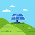 A solar panel depicted on a gently sloping green hill, surrounded by minimal Royalty Free Stock Photo