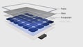 Solar panel is divided in its parts, the names of each part appear, then the parts of the solar panel are rejoined