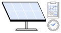 Solar panel efficiency analysis with growth chart and clock Royalty Free Stock Photo
