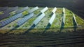 Solar Panel field with snow on panels. Photovoltaic power electrical station