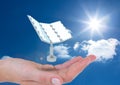 solar panel floating on hand in the sky Royalty Free Stock Photo