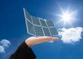 solar panel on hand in the sky Royalty Free Stock Photo