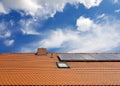 Solar panel for hot water system accumulating sunlight energy with blue sky Royalty Free Stock Photo