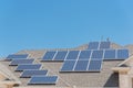 Solar panel installation on asphalt shingles rooftop Royalty Free Stock Photo