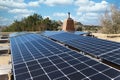 Solar panel installation on a flat New Mexico roof Royalty Free Stock Photo