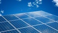 Solar panel isolated on a blue sky. Solar PV modules. Clouds. Royalty Free Stock Photo