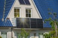 Solar panel in modern balcony of residential home with sunlight reflection. Royalty Free Stock Photo