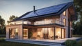 Solar panel modern house with panoramic windows. AI generated Royalty Free Stock Photo