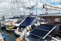 Solar panel on a Moored yacht in the port