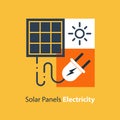 Solar panel and plug, source of energy, flat design illustration