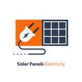 Solar panel and plug, source of energy, flat design illustration Royalty Free Stock Photo