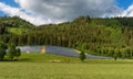 Solar panel power system in a countryside by the forest