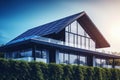 solar panel powered house with blue sky with Generative AI